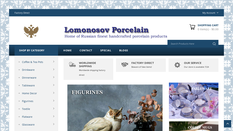 Lomonosov Porcelain Tableware and Figurines | Buy Best Porcelain Factory Direct