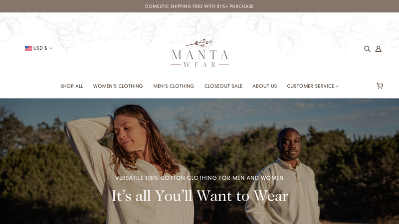 100% cotton casual clothing for men + women | Manta Wear