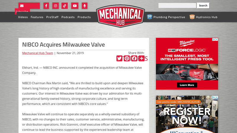 Image of NIBCO Acquires Milwaukee Valve