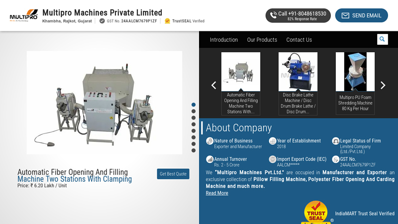 Manufacturer of Fiber Opening Machine & Pillow Filling Machine by Multipro Machines Private Limited, Rajkot