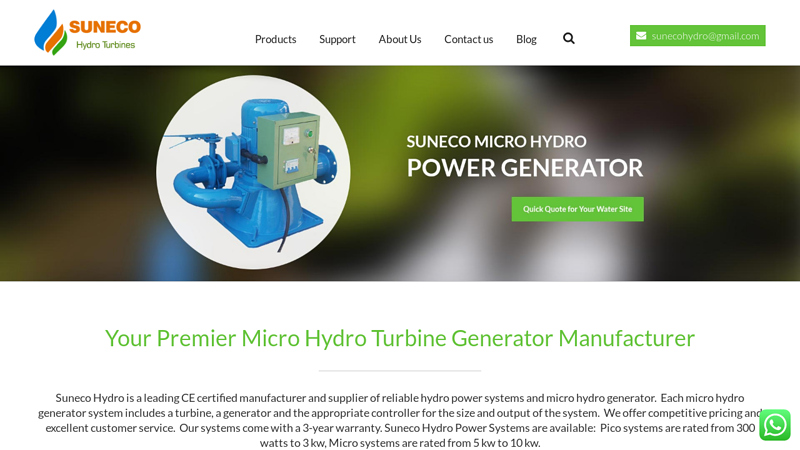 Micro Hydro Turbine Generator Manufacturer - Suneco Hydro.