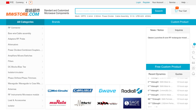 Microwave Store-Cables, Coaxial Cable, Connectors, Adapters, Attenuators, End Launch