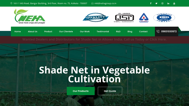 Shade Net Manufacturer in Kolkata, India | Neha Shade Net; Neha Impex pvt. ltd