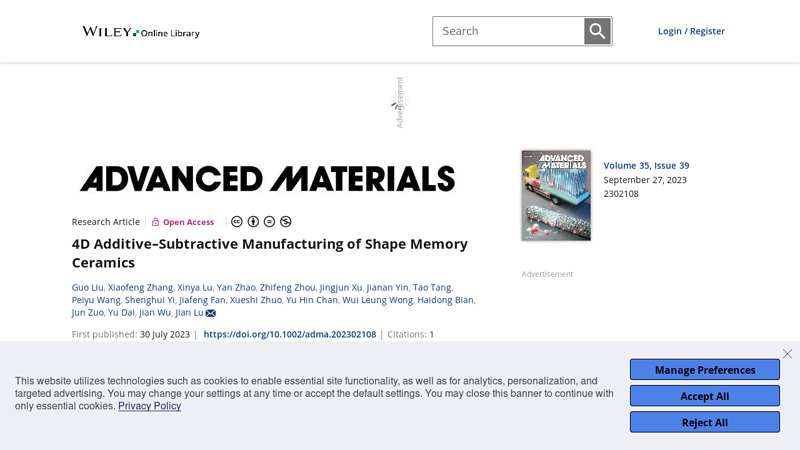 Image of 4D Additive-Subtractive Manufacturing of Shape Memory Ceramics