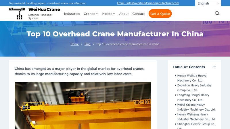 Image of Top 10 Overhead Crane Manufacturer In China | WeiHuaCrane