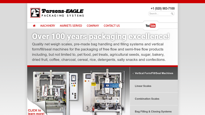 Net Weigh Scales, Vertical Form/Fill/Seal Machines and Pre-Made Bag Hanging Equipment - Parsons-Eagle Packaging Systems