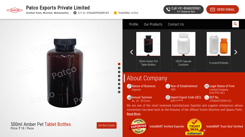 Patco Exports Private Limited, Mumbai - Exporter of Empty Capsules and Spinning Spares