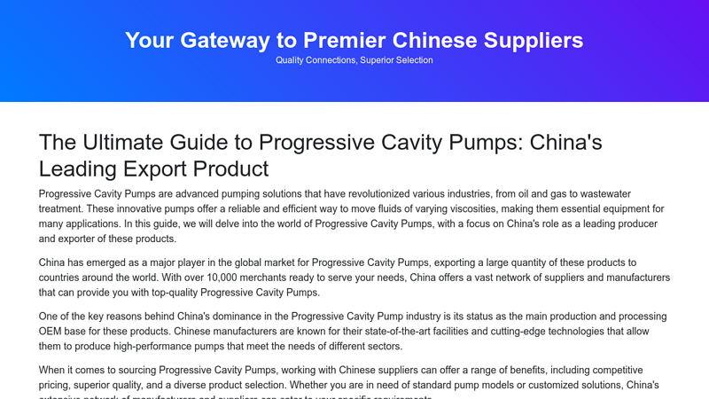 Image of The Ultimate Guide to Progressive Cavity Pumps: China