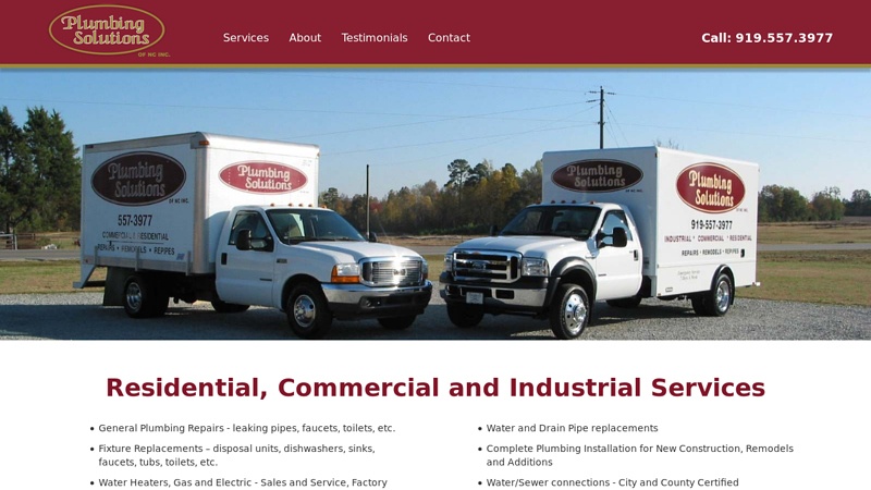 Plumbing Solutions - Fuquay-Varina, Holly Springs, Apex, Cary, Raleigh, Garner, Willow Spring, Angier, Lillington Residential, Commercial and Industrial Services