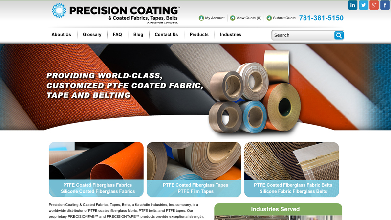 Precision Coating & Coated Fabrics, Tapes, Belts | PTFE Coated Fiberglass Fabric - Precision Fabric