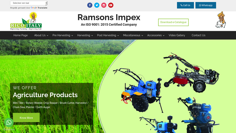 Ramsons Impex - We are a Leading Manufacturer, Importer & Supplier of Agriculture Equipments. | Mini Tiller, Rotary Weeder, Rotary weeder attachments, plough, reaper, cultivator, depth, controller, hal, potato digger, seed drill, doll maker, seat, ridger, water pump, trolly, leveler, pressure pump, double ridger, iron wheel, sweeper, snow thrower, tiller, sweeper, mb plough, crop reaper brush cutter, multipurpose brush cutter, normal brush cutter, knapsack brush cutter, prime series brush cutter, 2t blade, 3t blade, 4t blade, 40t blade, 80t blade, diamond blade, tap & go, rotary, round rotary, paddy gaurd, trimmer line, harvestor, chain saw, brush cutter weeder, brush cutter with rotary, harvestor, chain saw, planter, earth auger, lawn mowers, wood chipeer, shreder, sprayers, pressure washer, tractor power sprayer, htp sprayers, hand operated sprayer, manual operated sprayer , battery operated sprayers, power sprayers, garden sprayers, mini power sprayer, diaphram pumps, water pumps, standard water pumps, prime series water pumps, 2 in one water pumps, sprayer accessories, portable generators, thermal fogging machines, rotory tiller blades, snow thrower, engines, reaper binder, tractor mounted reaper binder, walk behind reaper binder, 4 wheel reaper binder, tractor driven equipments, harvesting, seeding, land maintenance, tillage, residue management