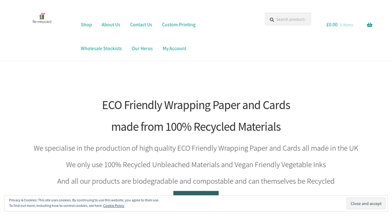 Re-wrapped 100% Recycled & Compostable Wrapping Paper & Cards