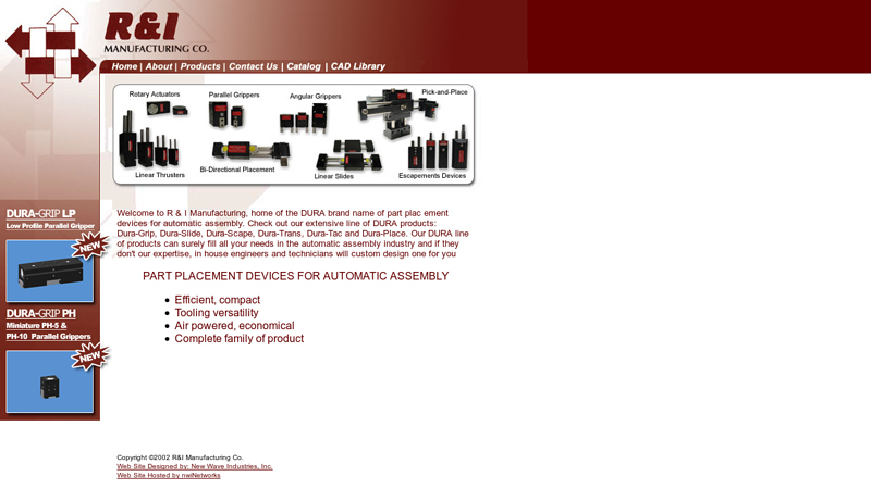 R & I Manufacturing - home of the DURA brand name of precision part placement devices for automatic assembly since 1968.