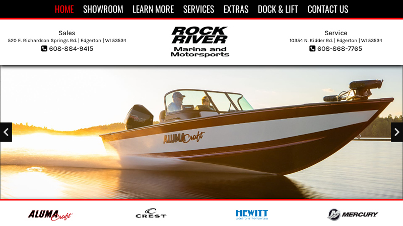 Rock River Marina is located in Edgerton, WI. | New and Used Inventory for Sale | Alumacraft, Arctic Cat, Evinrude, Mercury Marine, Yamaha, and Weldcraft models. Come by today or call us at P