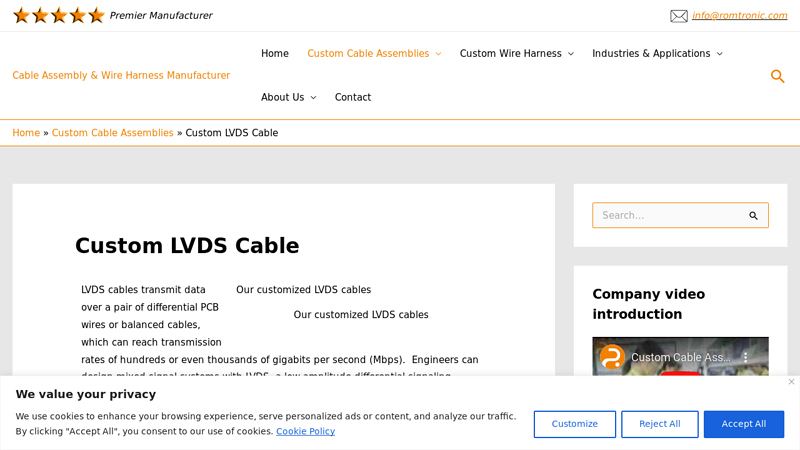 Image of Custom LVDS Cable Manufacturer | Romtronic