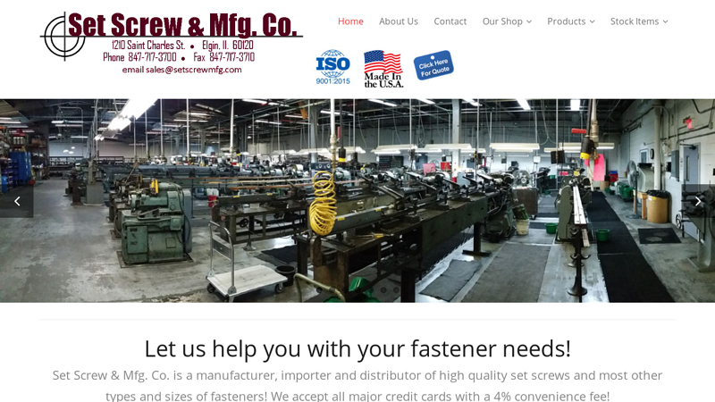 Set Screw & Manufacturing - Manufacturer and distributor of high quality set screws and fasteners per print.