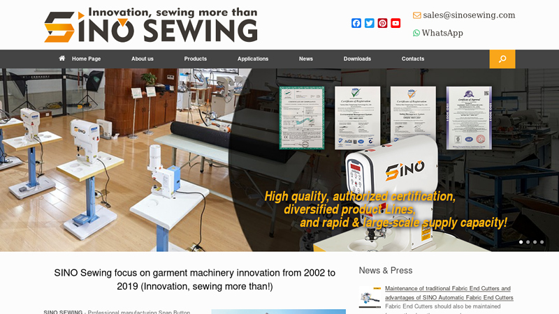 Snap Button Attaching Machines, Heat Press Machines, End Cutters Manufacturer - SINO Sewing