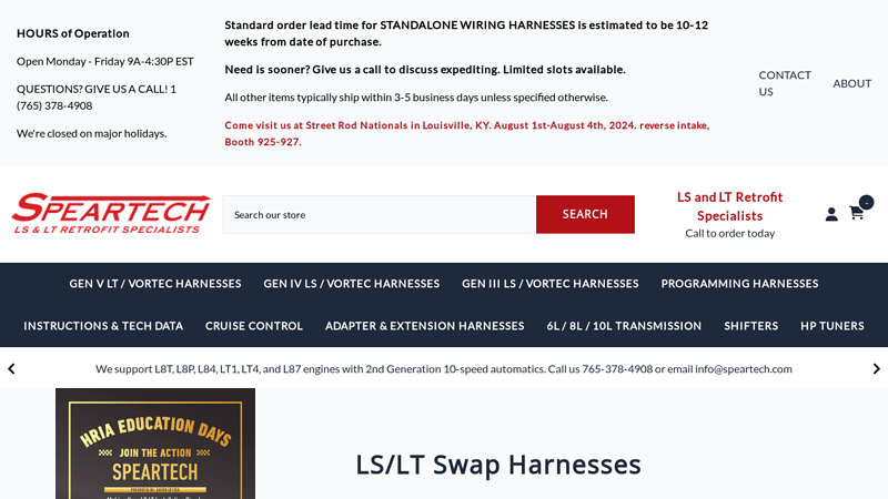 Speartech | LS Harness | LT Harness | LSX Swap Harness | LSX Powertrain Packages | LSX Engine Packages | LS1 | LS2 | LS3 | LS7 | LSA | LS9 | LT1 | LT4 | Vortec | 58X | 24X