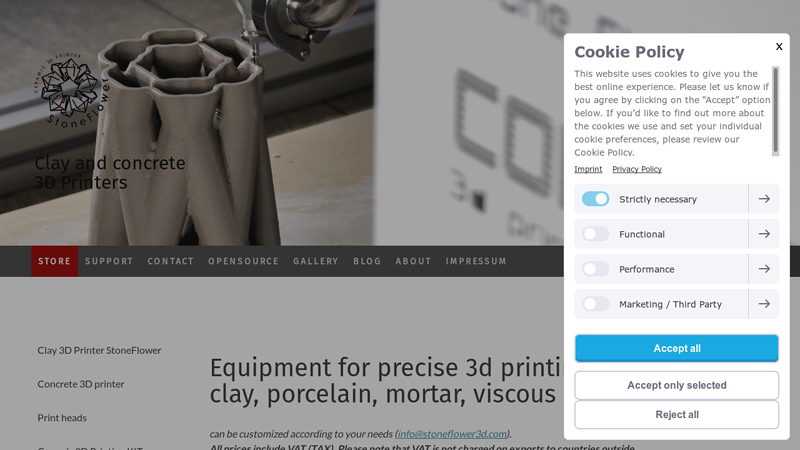 Clay 3D printers. Add-ons for clay, porcelain, concrete, suspensions - StoneFlower 3D printers for clay / porcelain / concrete. Add-ons for desktop 3d printers