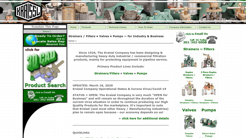 Industrial/Commercial Strainers, Filters, Valves & Pumps: 3D CAD - The Kraissl Company ? Hackensack, New Jersey, USA