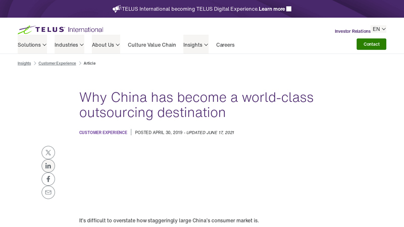 Image of Why China has become a world-class outsourcing destination