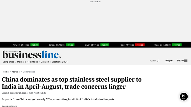 Image of China dominates as top stainless steel supplier to India in April ...