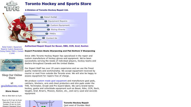 Toronto Hockey Repair - Leader in the Retail, Repair and Manufacturing of Hockey and Goal Equipment