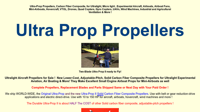 Ultra Prop Propellers-Low-Cost, Composite Ultralight Aircraft, Airboat, Hovercraft Propellers for Sale