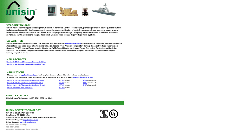 Unisin Power Technology - Harmonic Filters by Unisin Power Technology