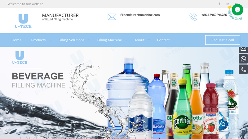 Water Filling MachineCarbonated Drink Filling Machine,Juice Filling Machine ,Oil Filling Machine,Bird Nest Filling Machine Manufacturer Zhangjiagang U Tech Machine Co., Ltd