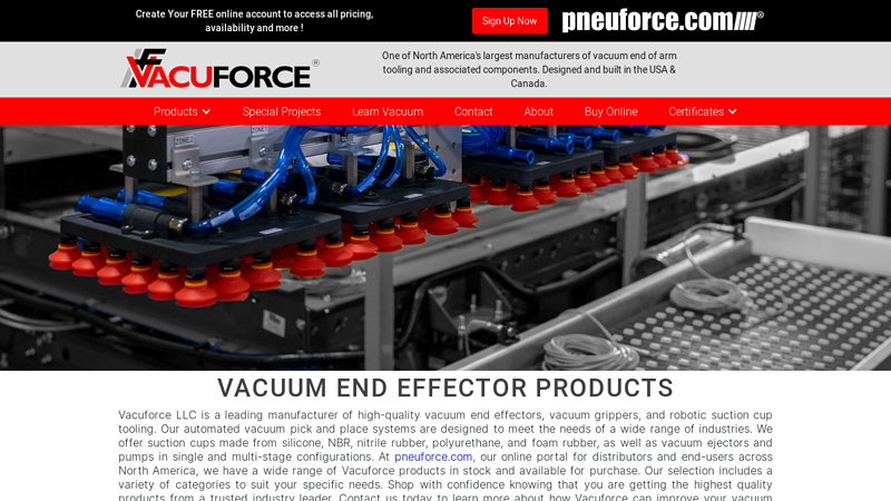 Vacuforce - Vacuum Grippers End Effector Systems and Suction Cups