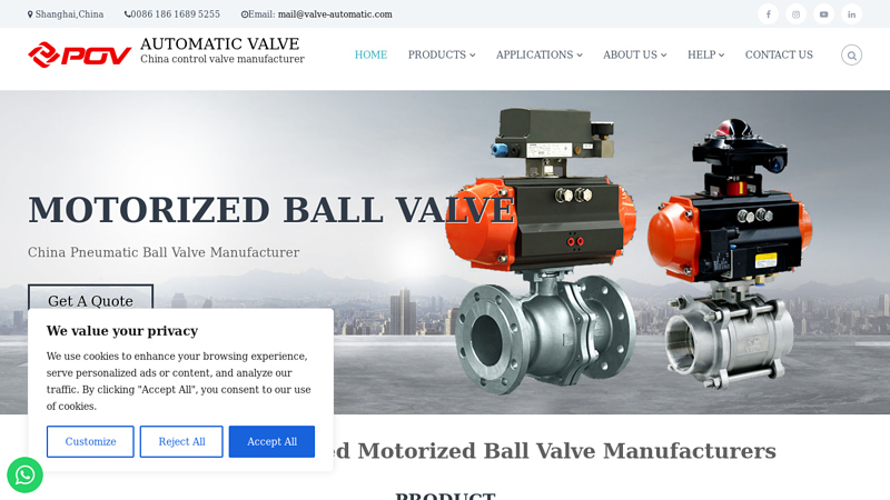 Pneumatic Motorized Actuated Ball Valve Manufacturers