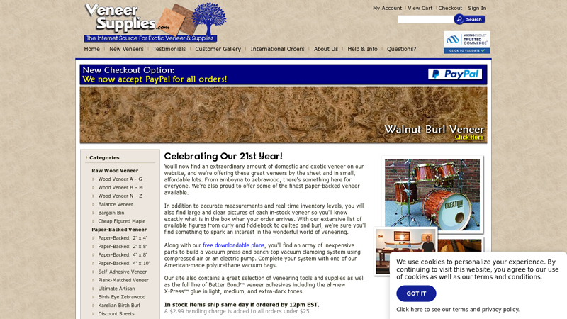 Supporting Woodworkers for 21 Years! - Exotic Wood Veneer, Vacuum Press Systems, Tools and Supplies