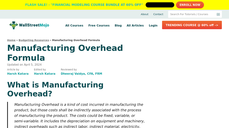 Image of Manufacturing Overhead Formula