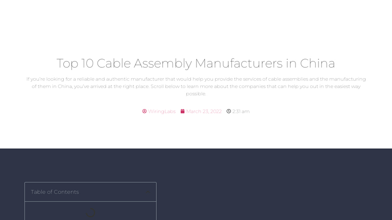 Image of Top 10 Cable Assembly Manufacturers in China